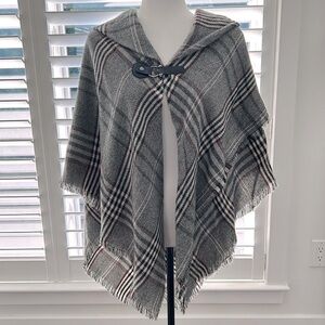 MODENA Women’s Shawl Cape Poncho Sweater, Grey Burgundy Black, Acrylic, One Size